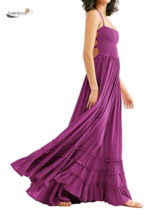 Dresses & Skirts - R.Vivimos Summer Boho Backless Halter Maxi Dress Cotton Rayon